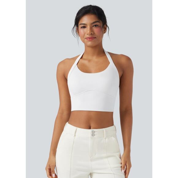 Halara Ribbed Knit Halter Adjustable Buckle Cropped Casual Tank Top Size XL NWT - Picture 1 of 6